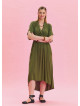 V Neck Pleated Detailed Khaki Casual Dress 4531